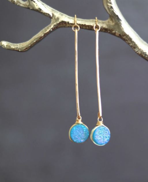 Turquoise Blue Druzy Linear earrings
