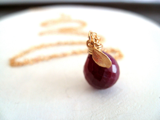 Ruby pendant necklace July birthstone gift for her