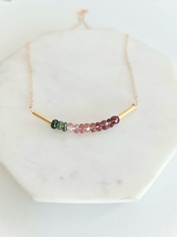 Watermelon Tourmaline Bar necklace VitrineDesigns