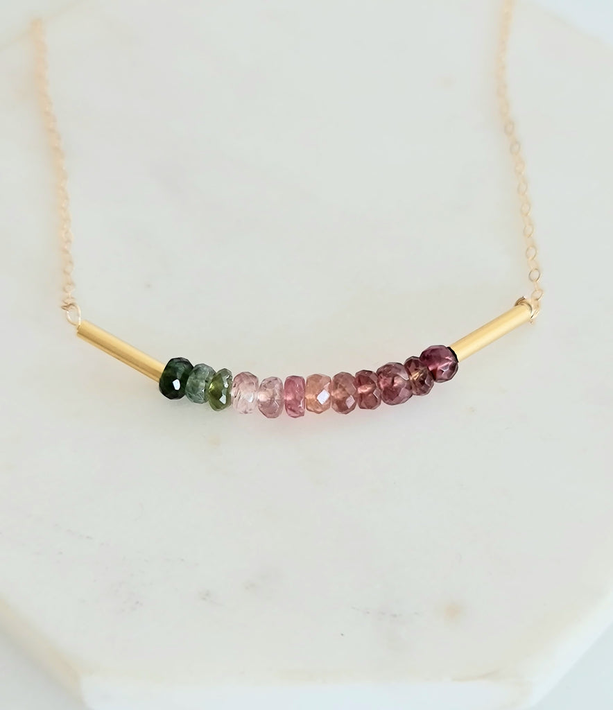 Watermelon Tourmaline Bar necklace VitrineDesigns