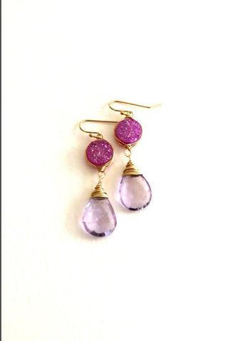 Ametrine gemstone and lilac druzy earrings