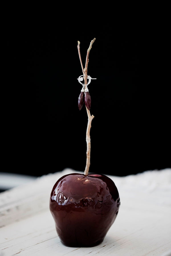 Burgundy Mookaite dewdrop earrings Sterling silver CZ