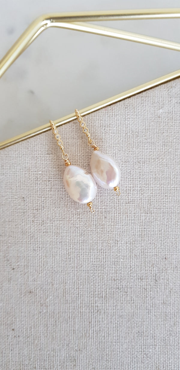 Baroque Pearl and Cubic zirconia earrings