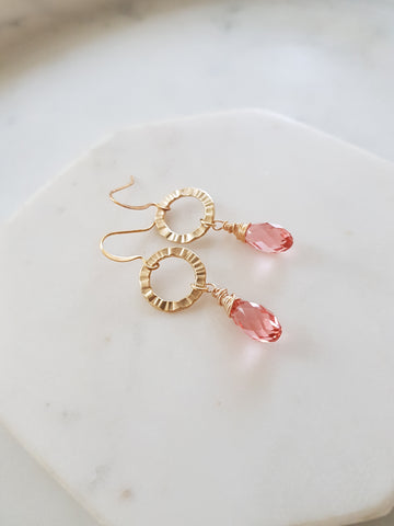 Coral Swaraovski gold earrings Eterna