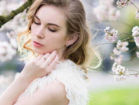Rose quartz Stud earrings gemstone post earrings Waterlily collection