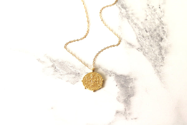 Medallion Gold Coin necklace Bohemian Doubloon Layering necklace