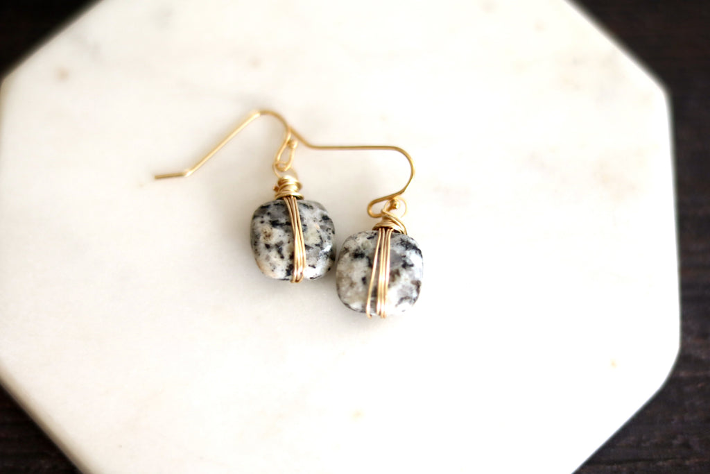Dalmation granite square ISLA earrings