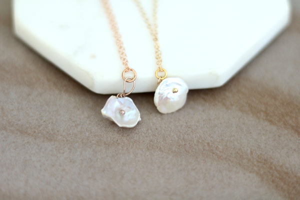 Keshi Pearl Necklace June Birthstone pendant Blossom Flower Botanical Jewelry