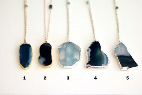 Agate Slice necklace bohemian long statement necklace in Vermeil gold/ sterling silver