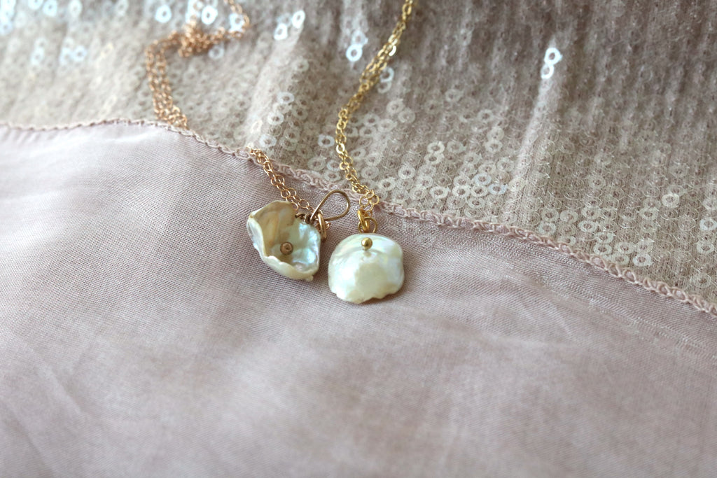 Keshi Pearl Necklace June Birthstone pendant Blossom Flower Botanical Jewelry