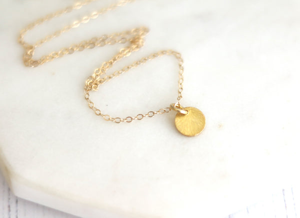 Dainty Round brushed vermeil gold textured pendant 14K goldfilled