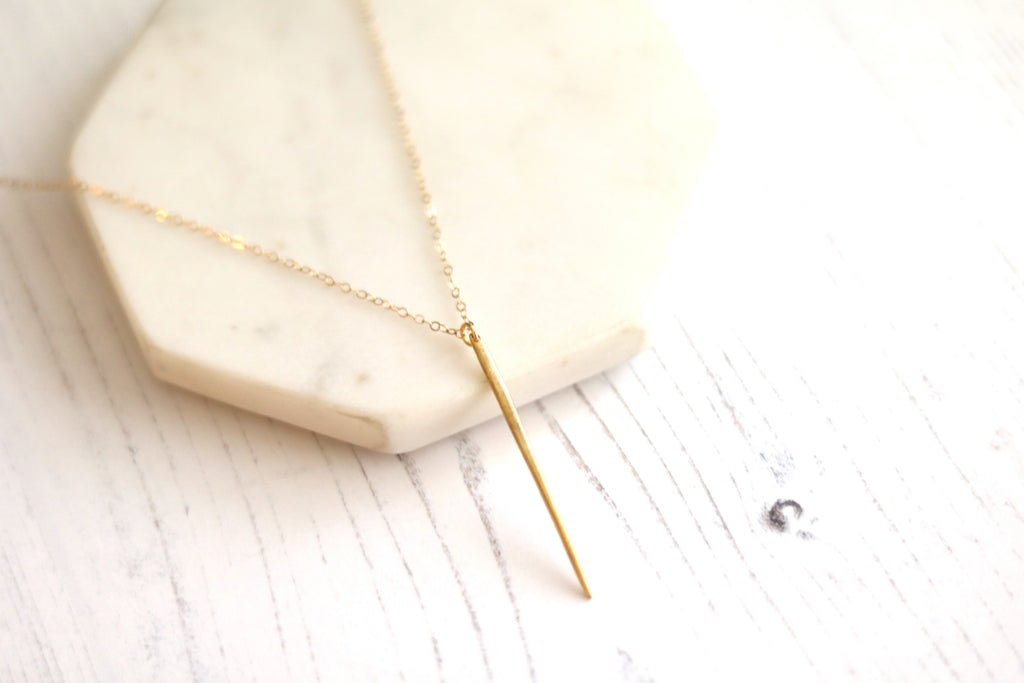 Gold Spike necklace Rose gold needle dagger Linear drop layering necklace