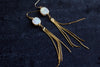 White druzy Long Gold Tassel Earrings