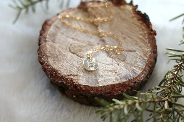 North Star Gold layering necklace CZ compass
