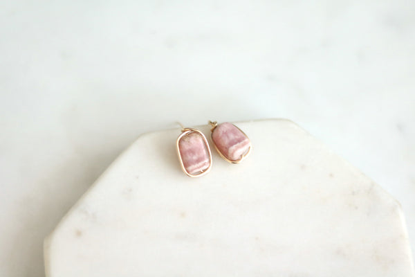 Pink Rhodochrosite gemstone studs