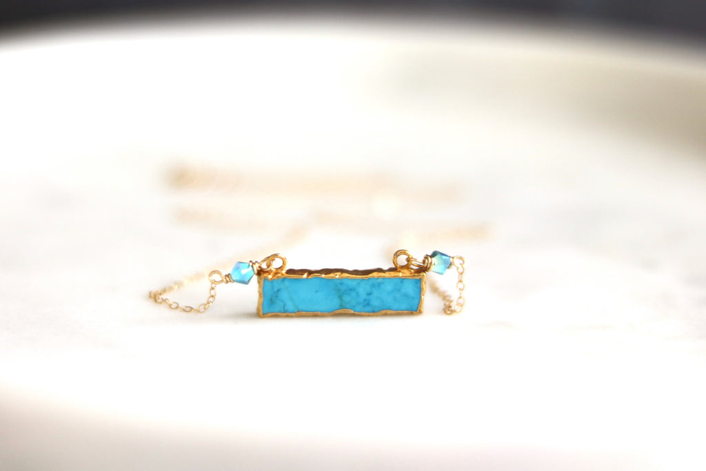 Turquoise Bar necklace Vermeil gold Pop of color summer jewellery