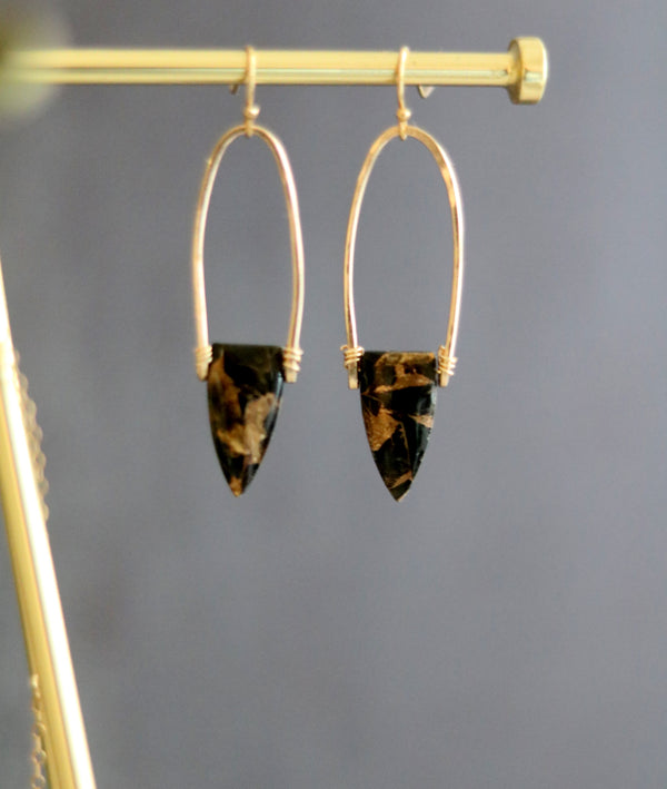 Black Copper Turquoise Statement earrings Surf