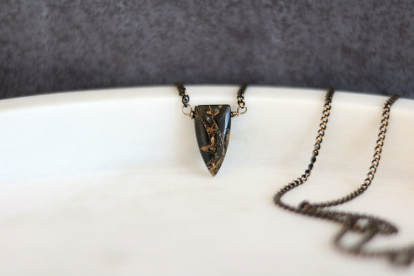 Unisex Black copper turquoise shield necklace