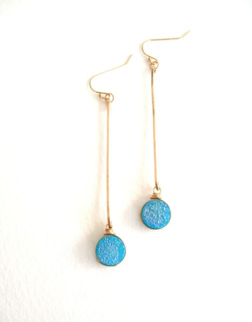 Turquoise Blue Druzy Linear earrings