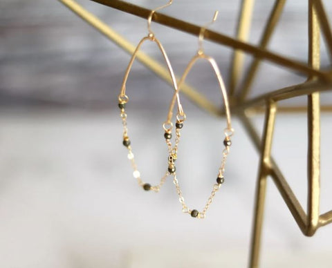 As seen on Fuller House, Modern Hoop earrings Pyrite and gold earrings, tourmaline, peruvian opal