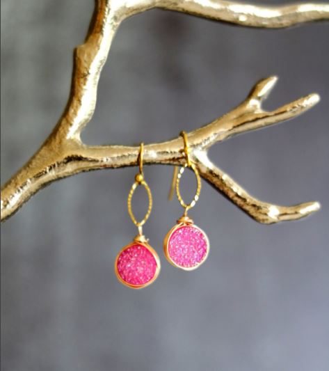 Hot Pink Druzy dangle earrings
