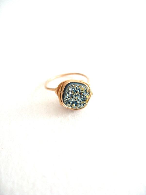 Shimmery Aqua Turquoise Druzy Ring