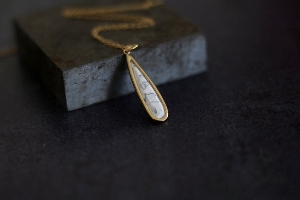 White Marble teardrop necklace 14K goldfilled