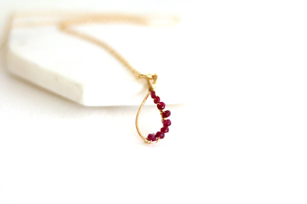 Teardrop Red Ruby Gold Necklace