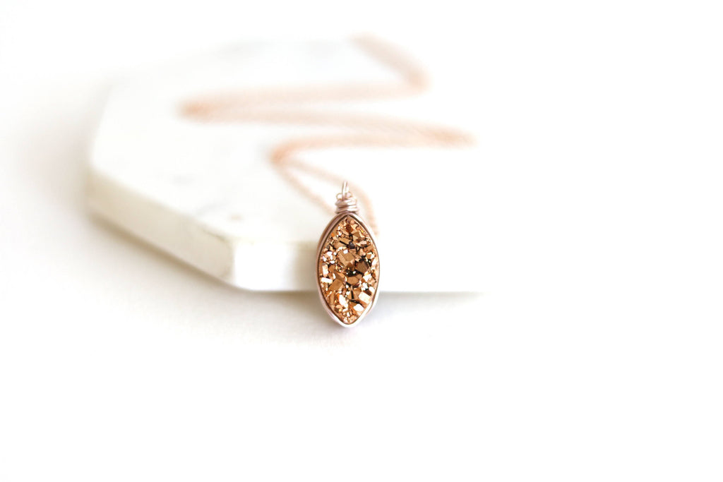 Rosegold Marquise druzy necklace