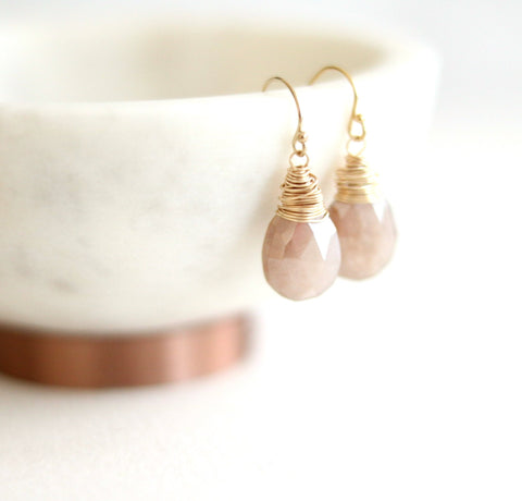 Peach Moonstone Teardrop earrings