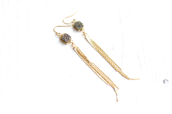 Silver Druzy Fringe earrings