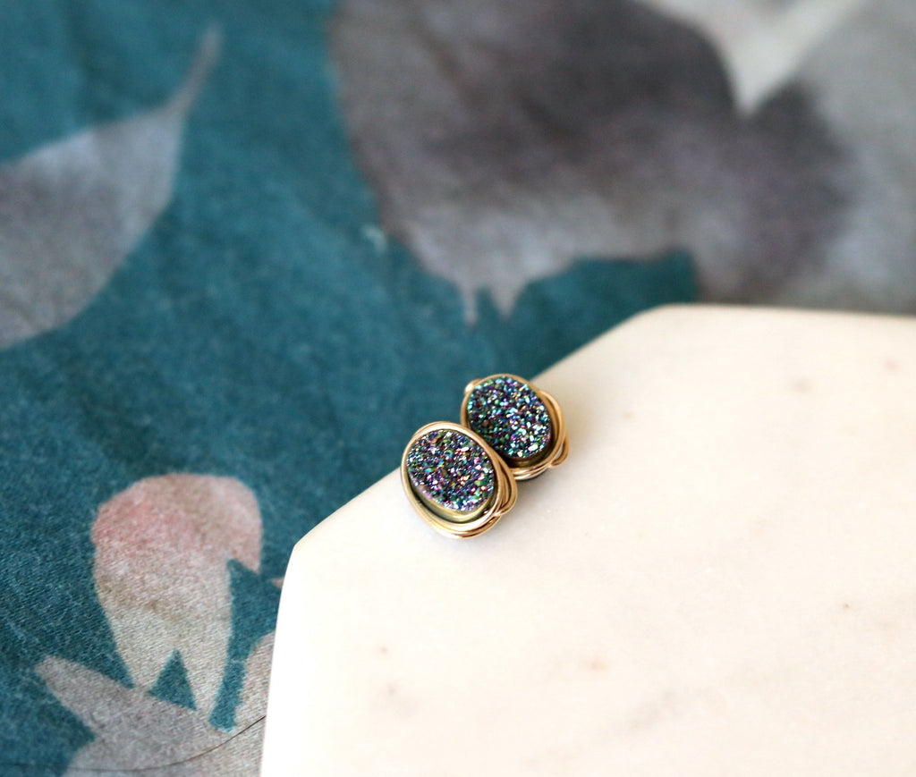 Peacock green Oval Studs