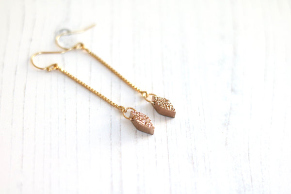 Kite Rose gold druzy linear earrings