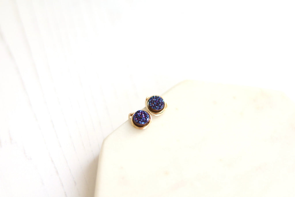 Round Druzy earrings - Midnight blue