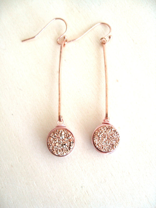 Long Rose gold Druzy Earrings