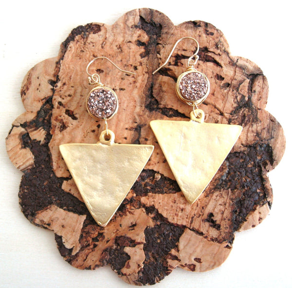 As seen on OK!TV USA Gold Triangle and Druzy statement earrings
