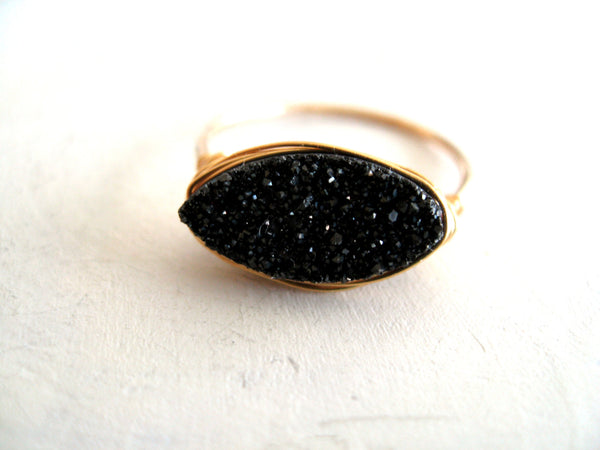 Black Druzy Marquise Ring