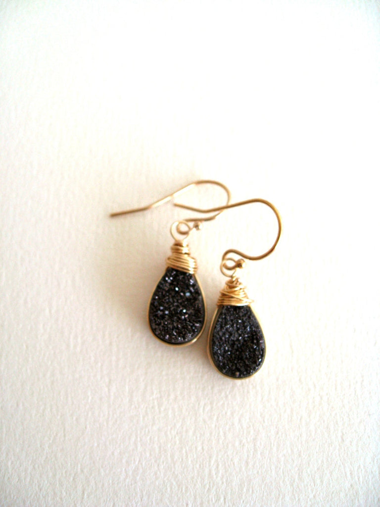 Black Druzy teardrop earrings