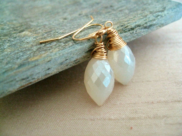 Pearl chalcedony bridal earrings