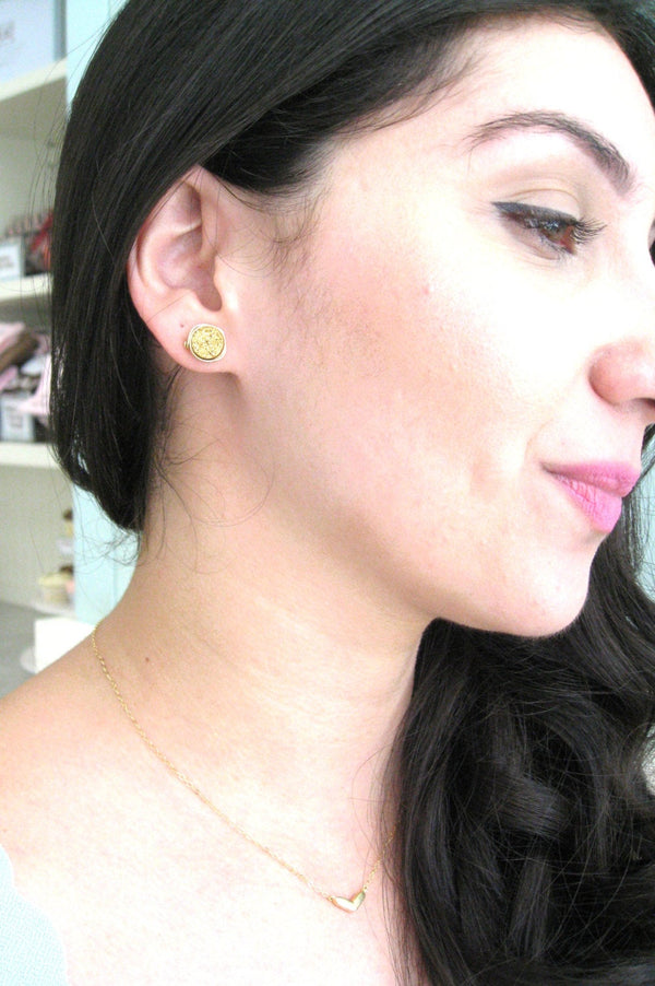 Round Rose Gold Druzy Studs