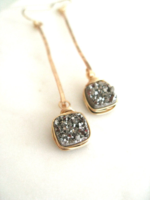 Linear Silver Druzy Earrings Silverado