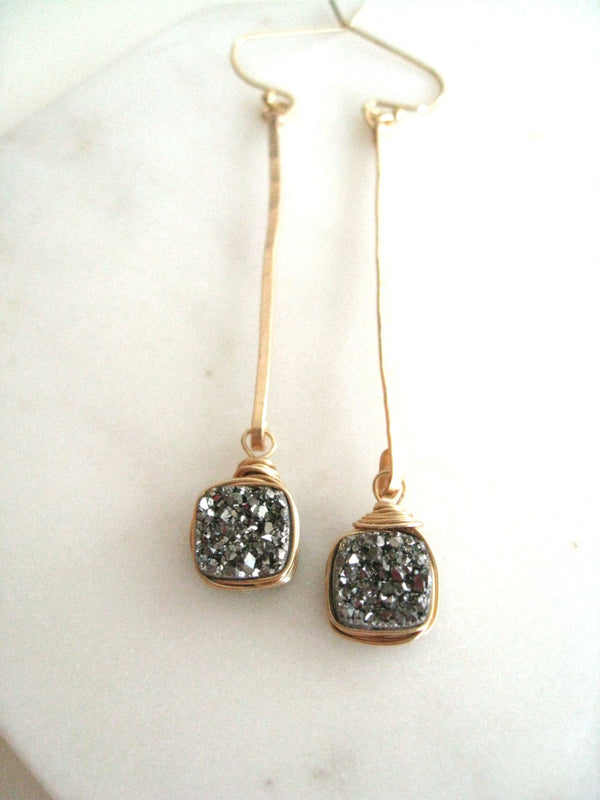Linear Silver Druzy Earrings Silverado