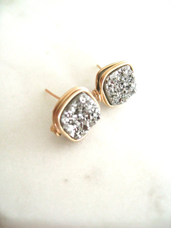Silver Druzy Stud earrings