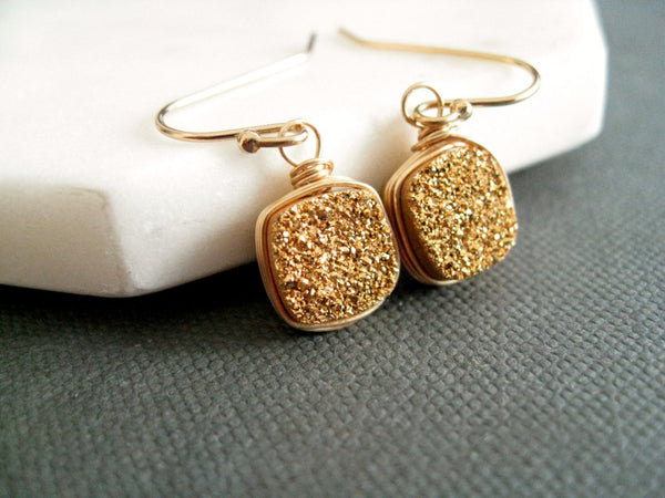 24karat Gold Square Druzy earrings