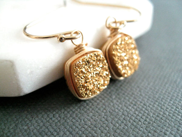 24karat Gold Square Druzy earrings