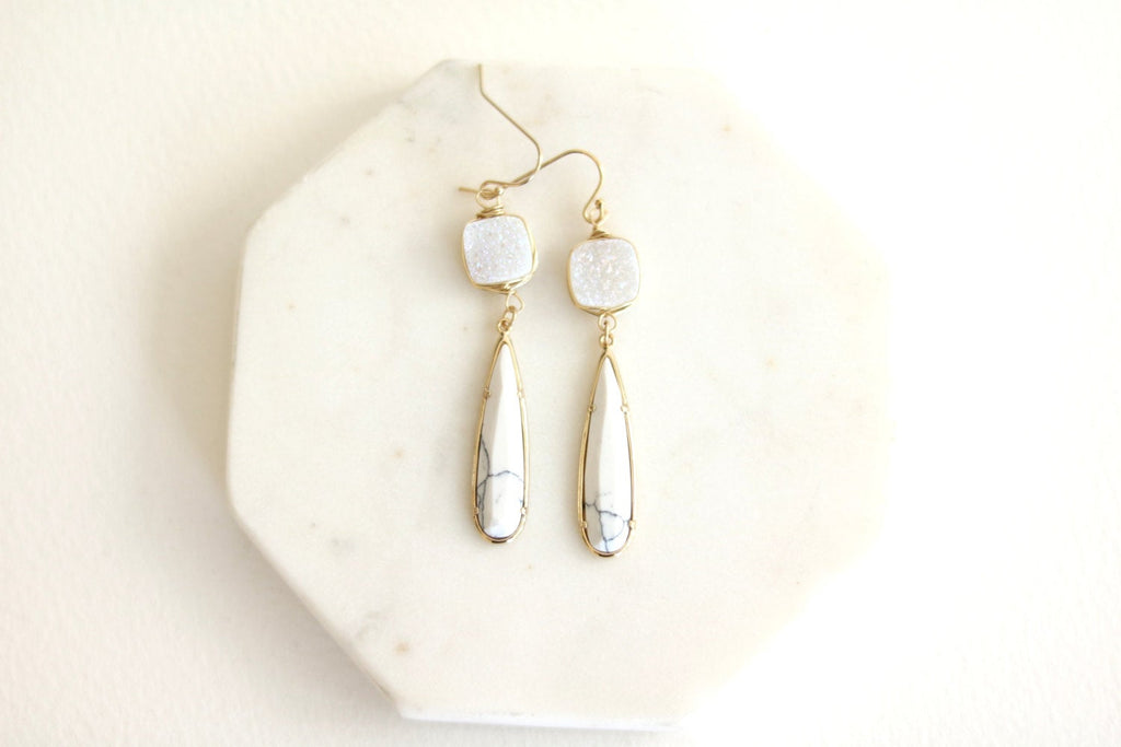 White Marble and Druzy earrings