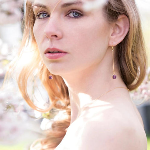 Amethyst Gemstone Linear Stick Earrings