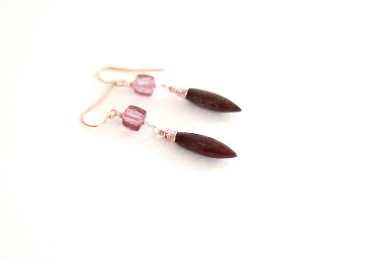 Plum and pink Mookaite gem earrings