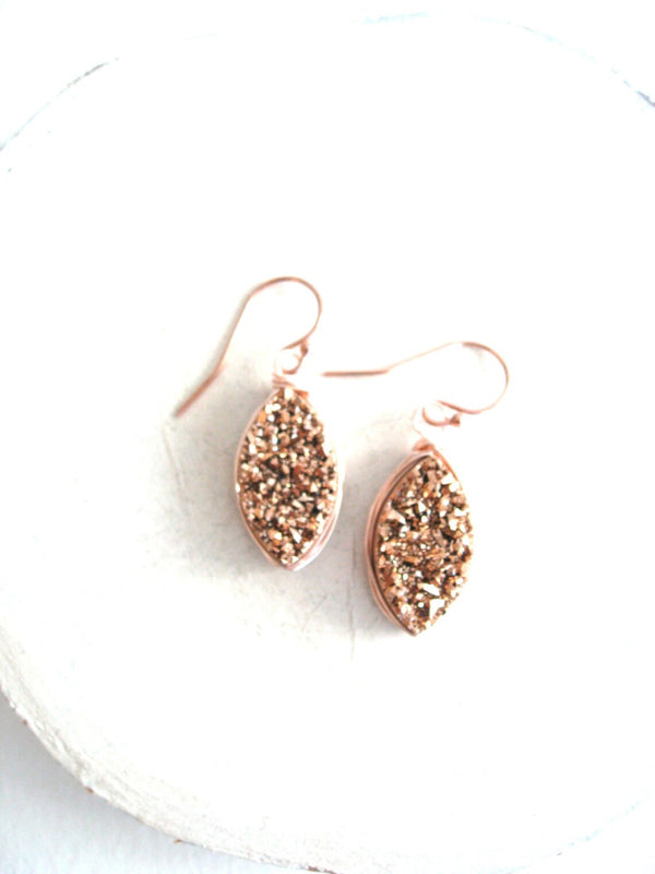 Rosegold druzy marquise earrings