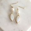 White marquise druzy and pearl earrings